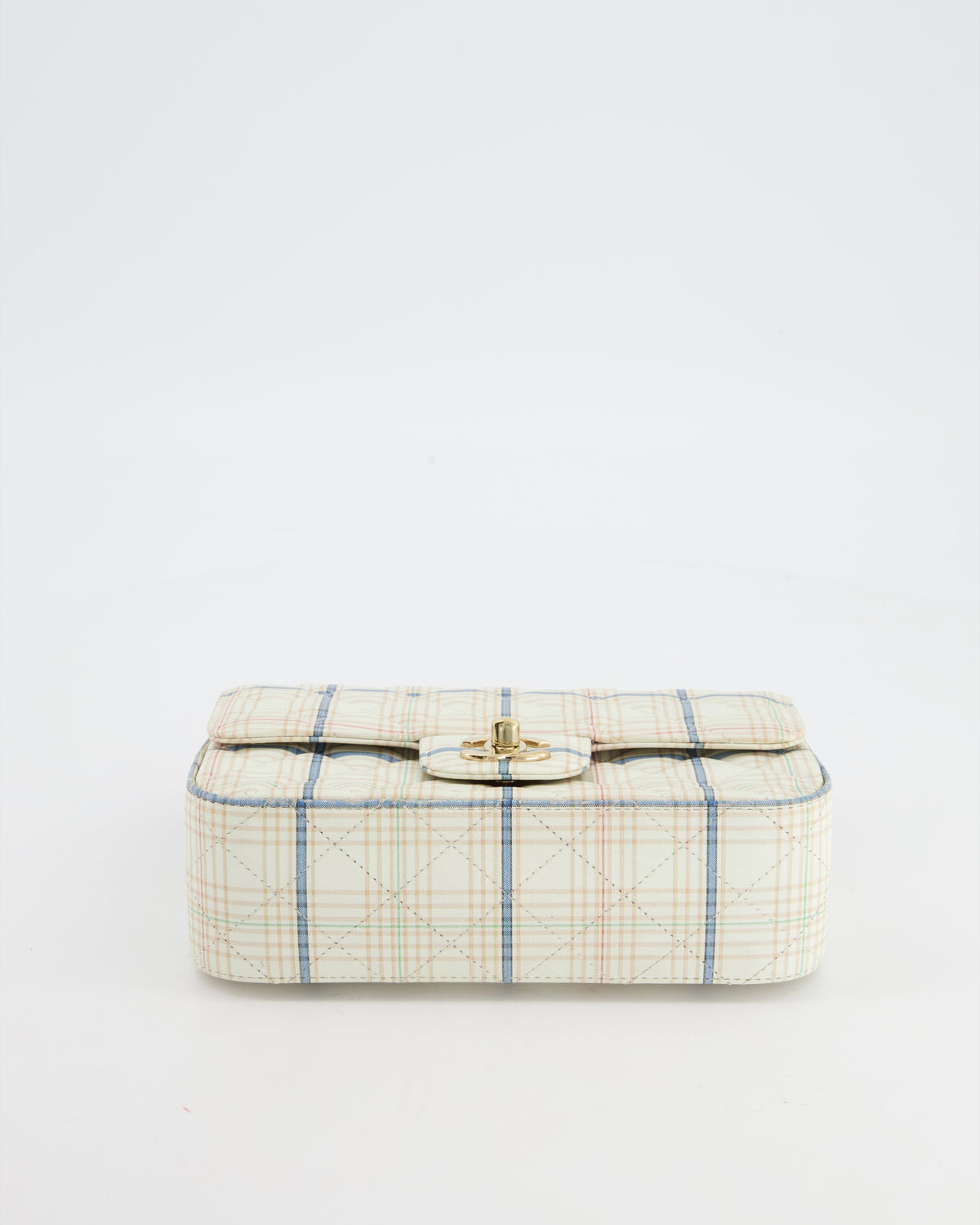 Chanel White Checked Lambskin Mini Flap Bag with Champagne Gold Hardware