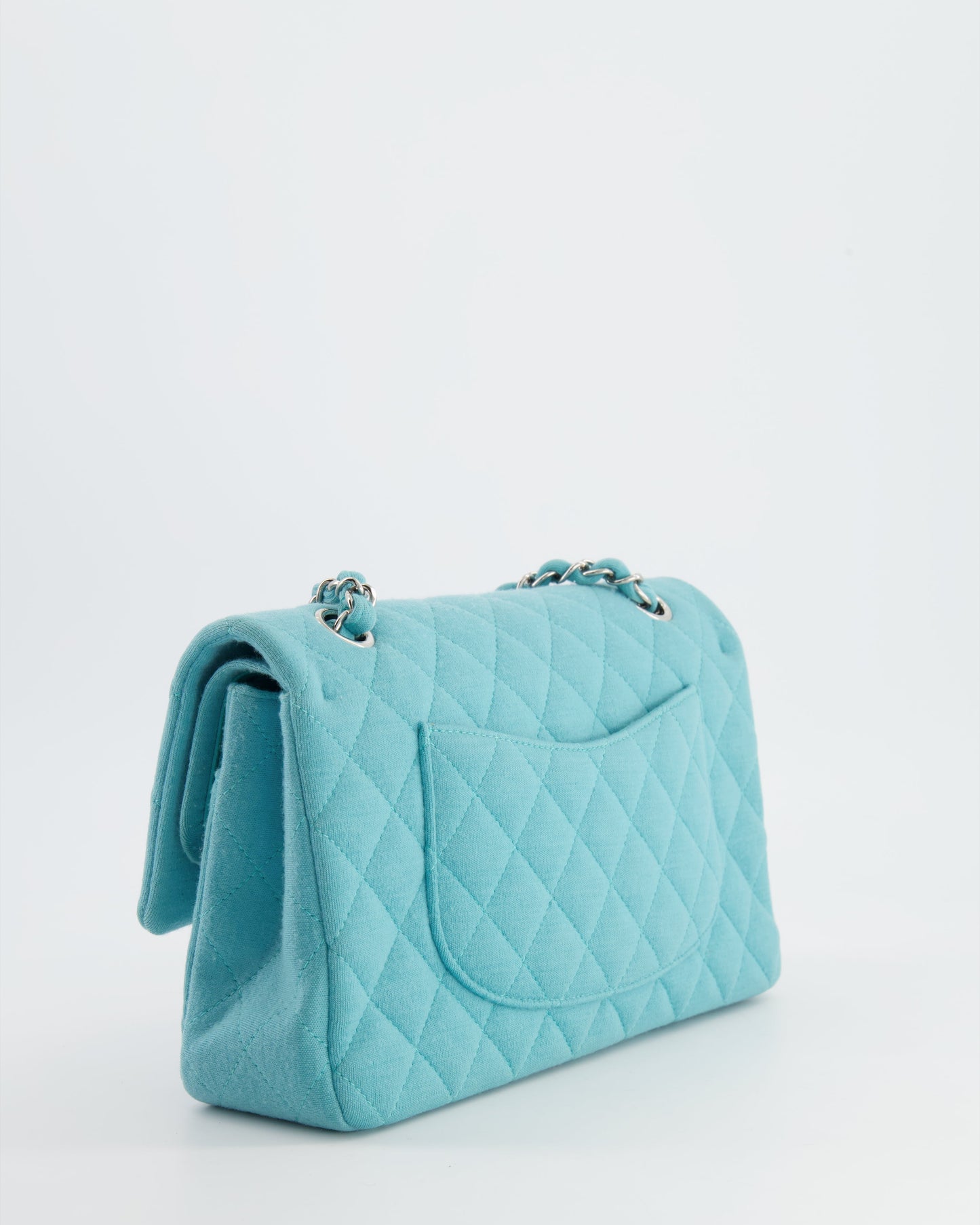 Chanel Turquoise Blue Canvas Medium Classic Double Flap with Silver Hardware  RRP - £8,530