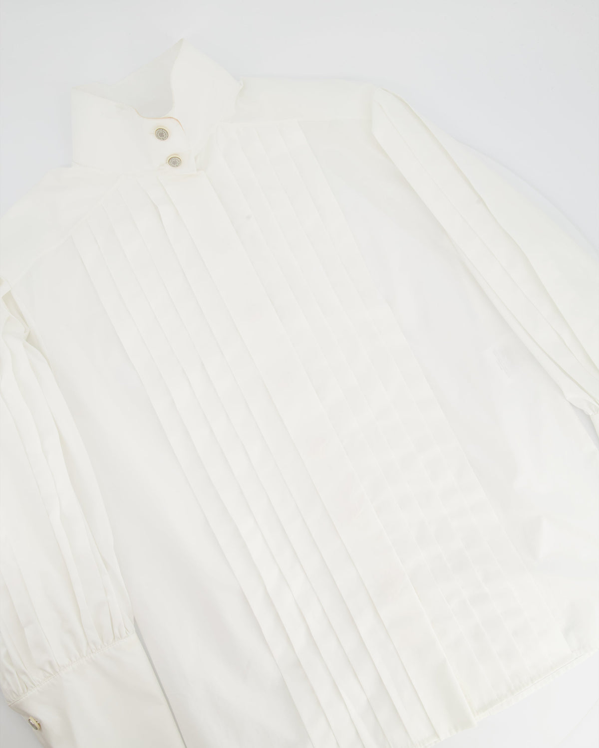 Chanel White Cotton High Neck Pleated Shirt Size FR34 (UK6) RRP ¬£3,720