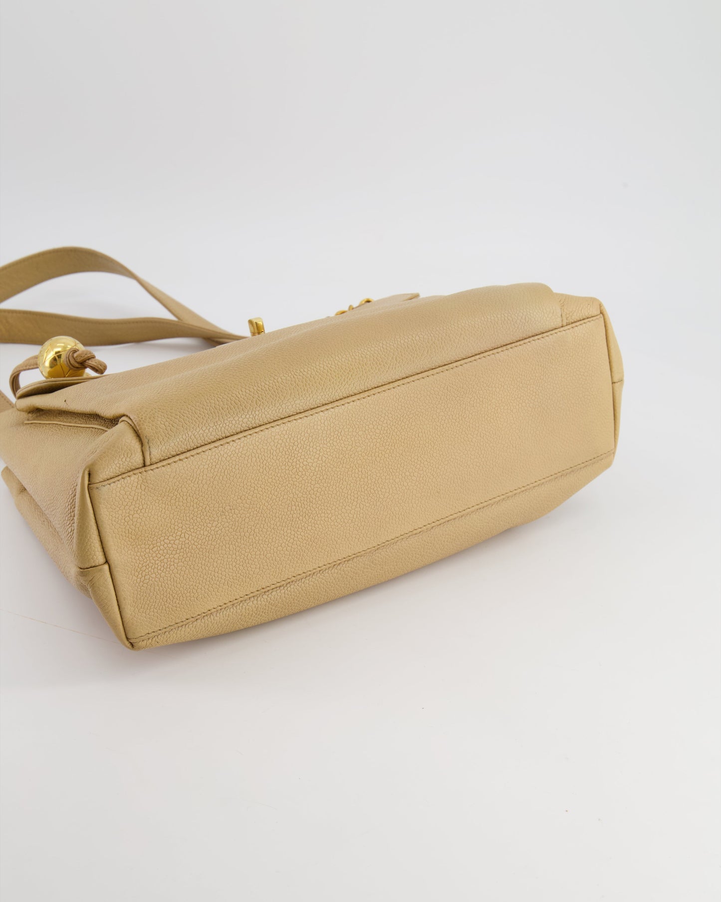 Chanel Vintage Beige Caviar CC Logo Tote Bag with 24k Gold Hardware