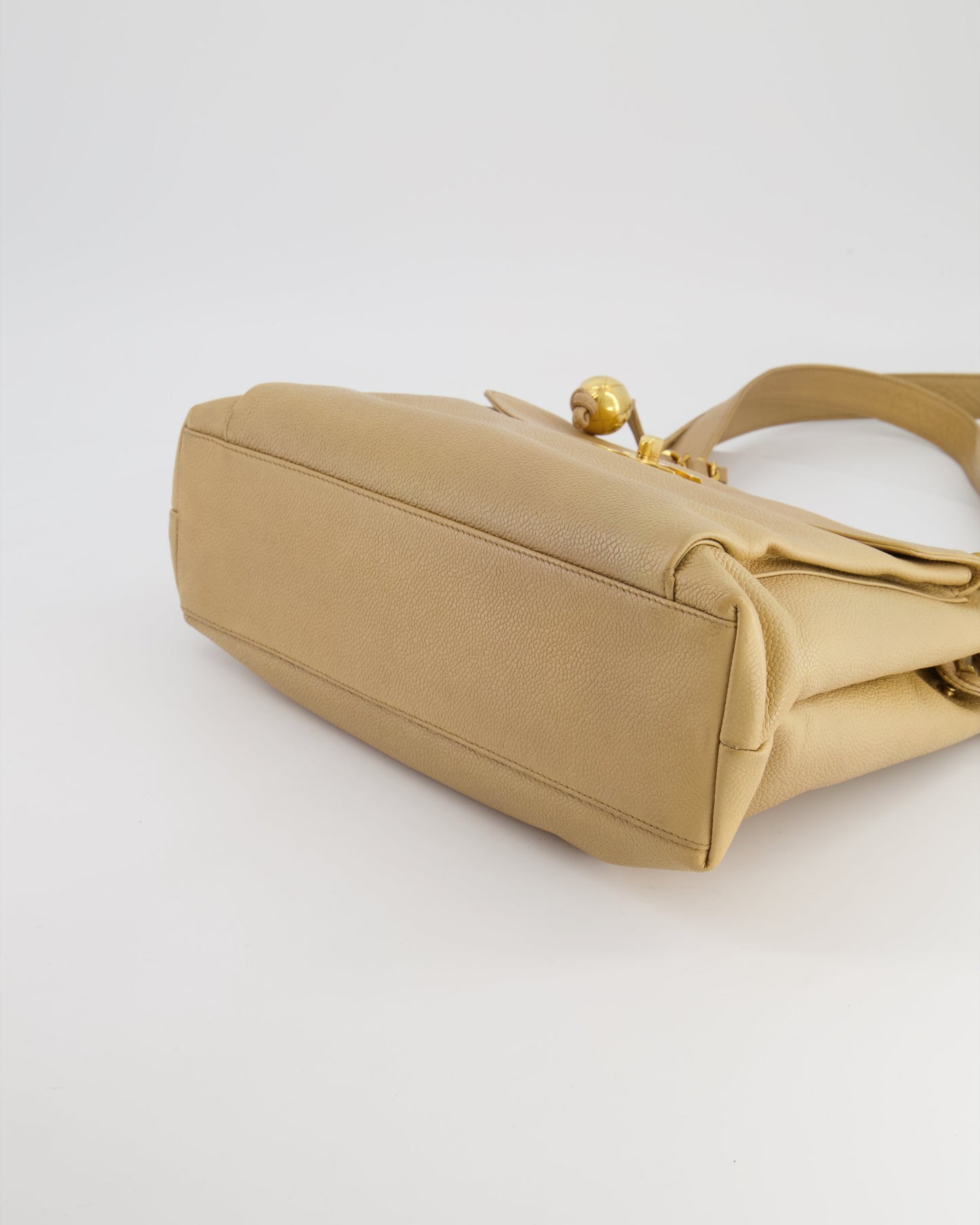 Chanel Vintage Beige Caviar CC Logo Tote Bag with 24k Gold Hardware