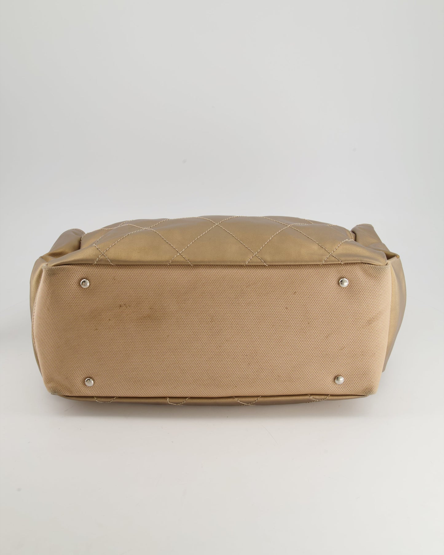 Chanel Vintage Bronze Canvas Shopper Tote Bag with Silver Hardware