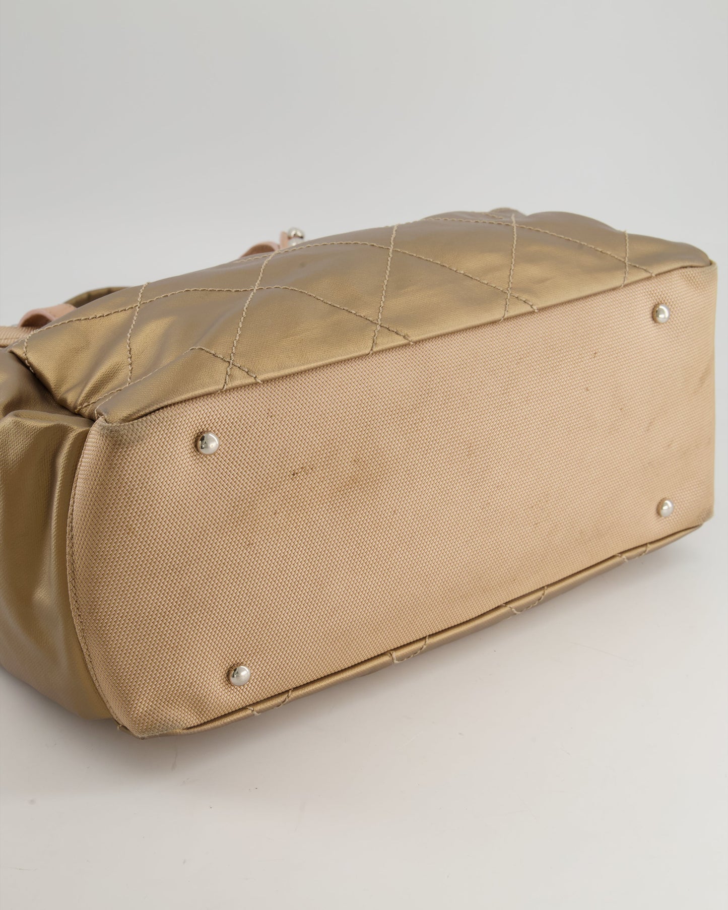 Chanel Vintage Bronze Canvas Shopper Tote Bag with Silver Hardware