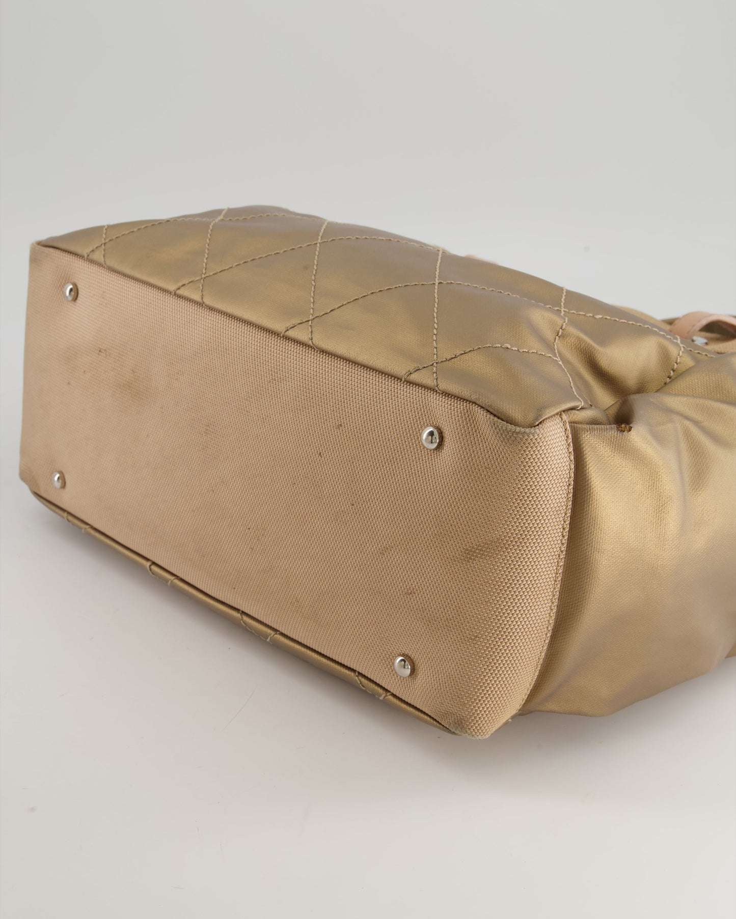 Chanel Vintage Bronze Canvas Shopper Tote Bag with Silver Hardware