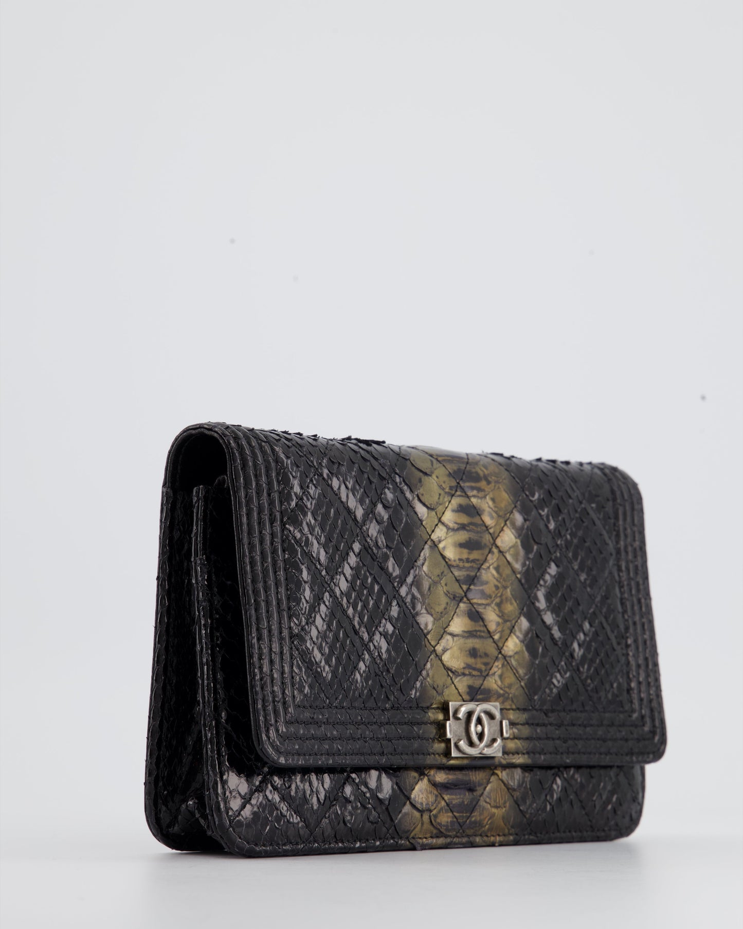 Chanel Black and Gold Wallet on Chain Bag in Python with Ruthenium Hardware