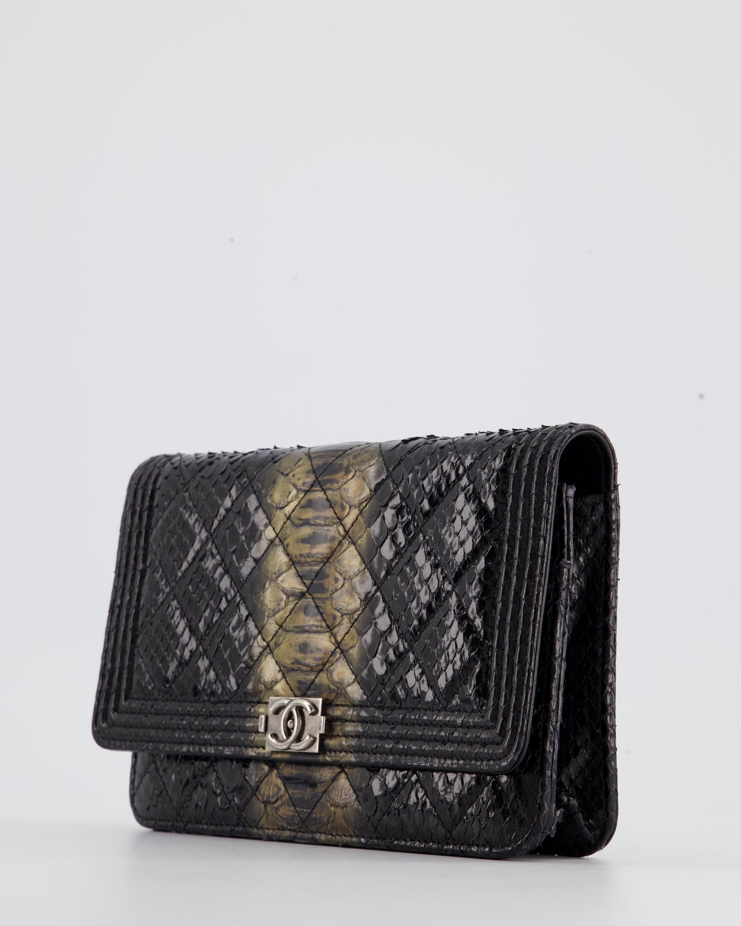 *HOT* Chanel Black and Gold Wallet on Chain Bag in Python with Ruthenium Hardware