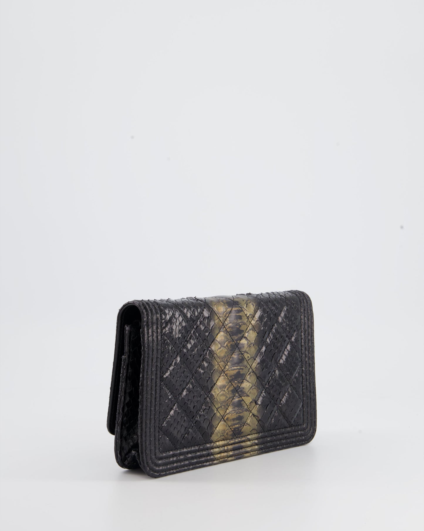 *HOT* Chanel Black and Gold Wallet on Chain Bag in Python with Ruthenium Hardware