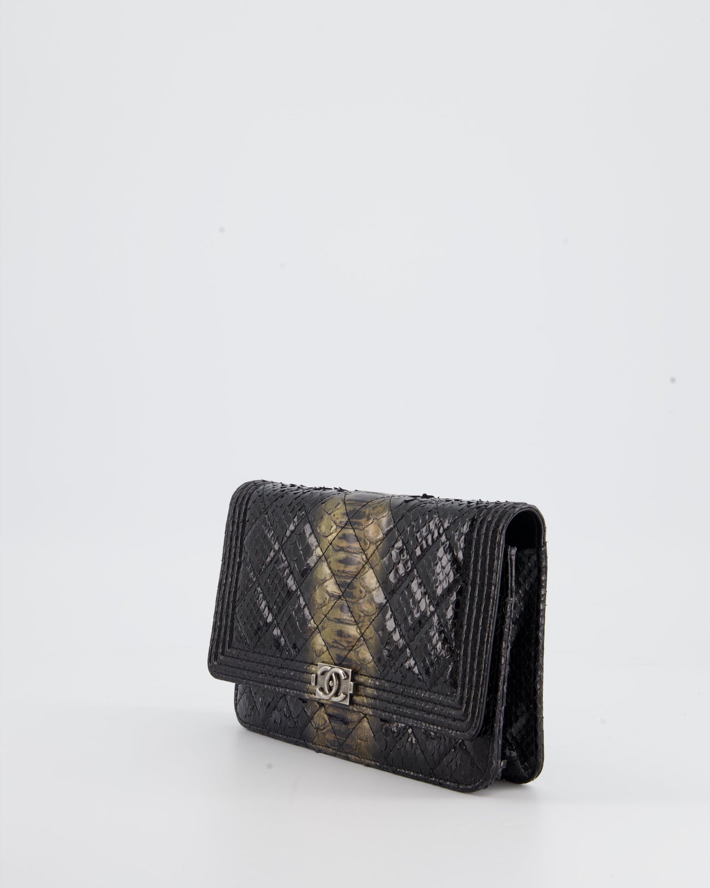 *HOT* Chanel Black and Gold Wallet on Chain Bag in Python with Ruthenium Hardware