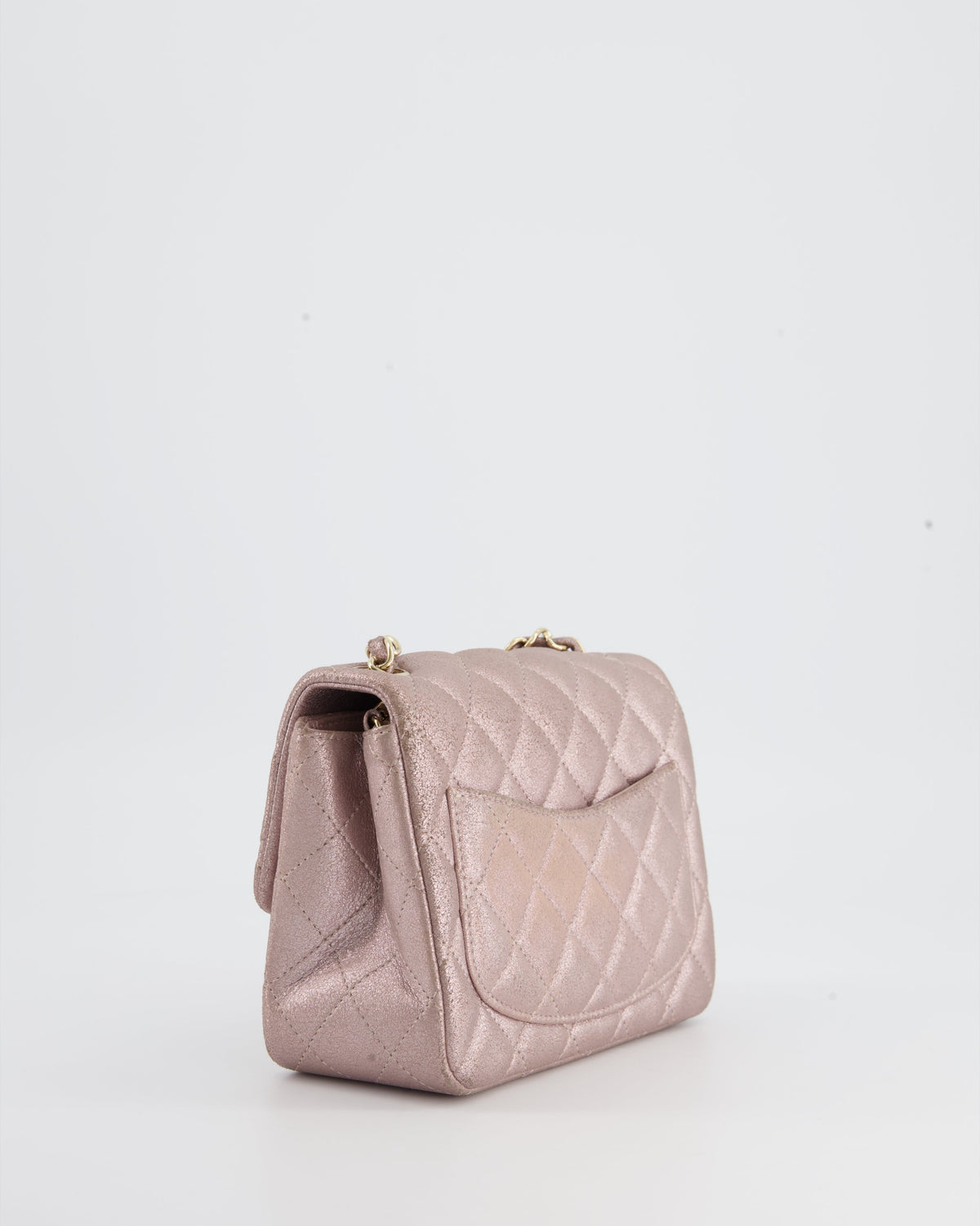 Chanel Metallic Rose Gold Mini Square Flap Bag in Coated Calfskin with Champagne Gold Hardware