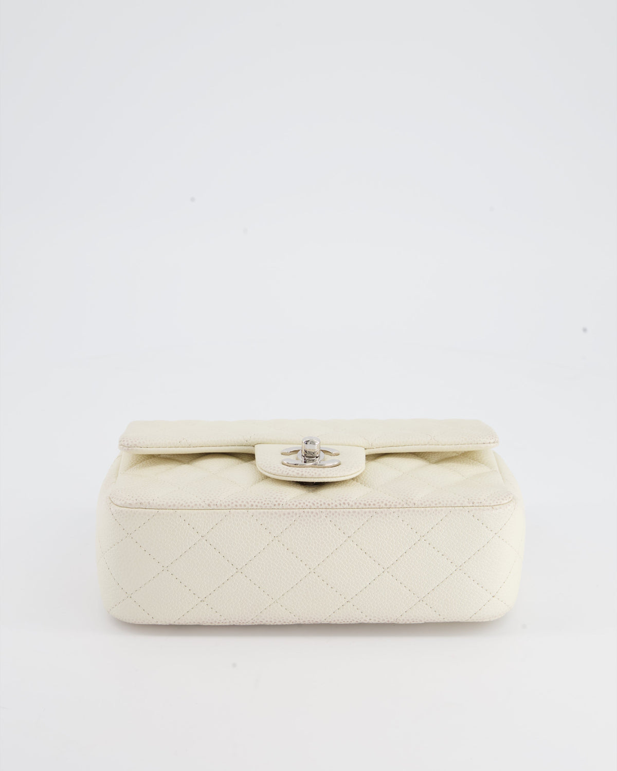 Chanel White Pearlescent Caviar Mini Rectangular Single Flap Bag with Silver Hardware