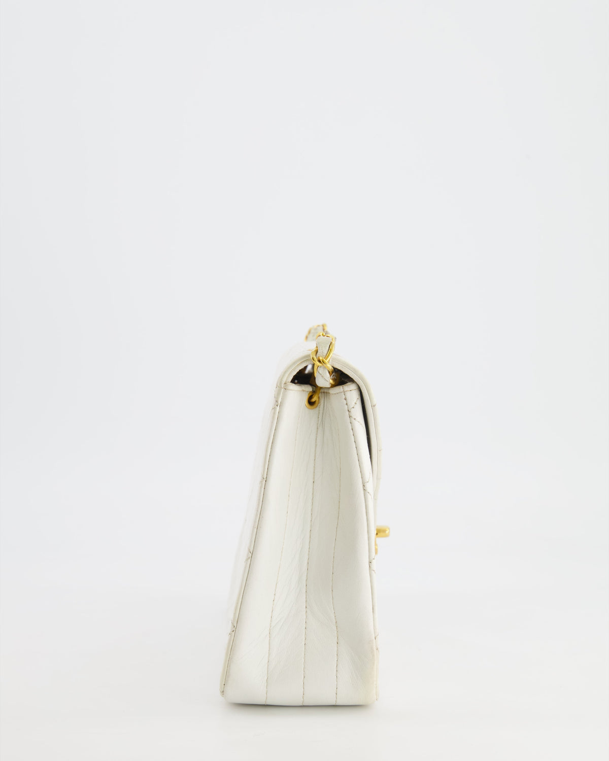 Chanel Vintage White Quilted Lambskin Single Flap Bag with 24k Gold Hardware