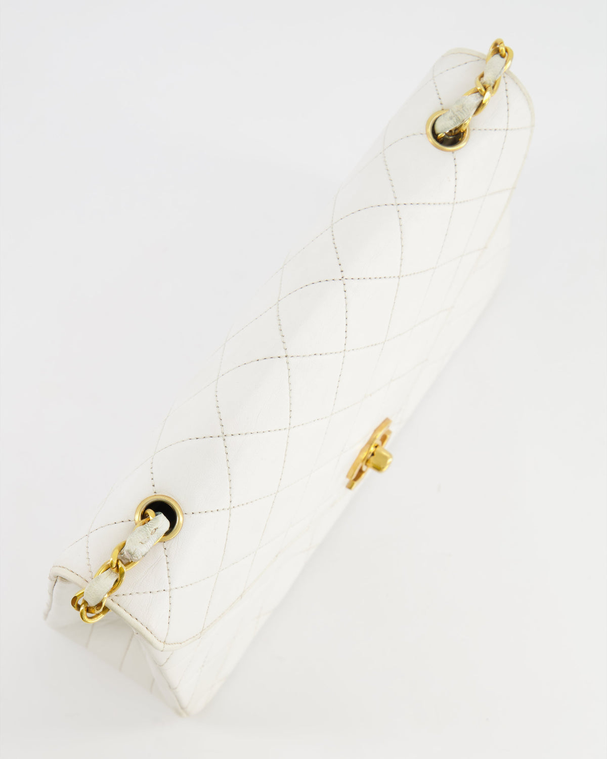 Chanel Vintage White Quilted Lambskin Single Flap Bag with 24k Gold Hardware