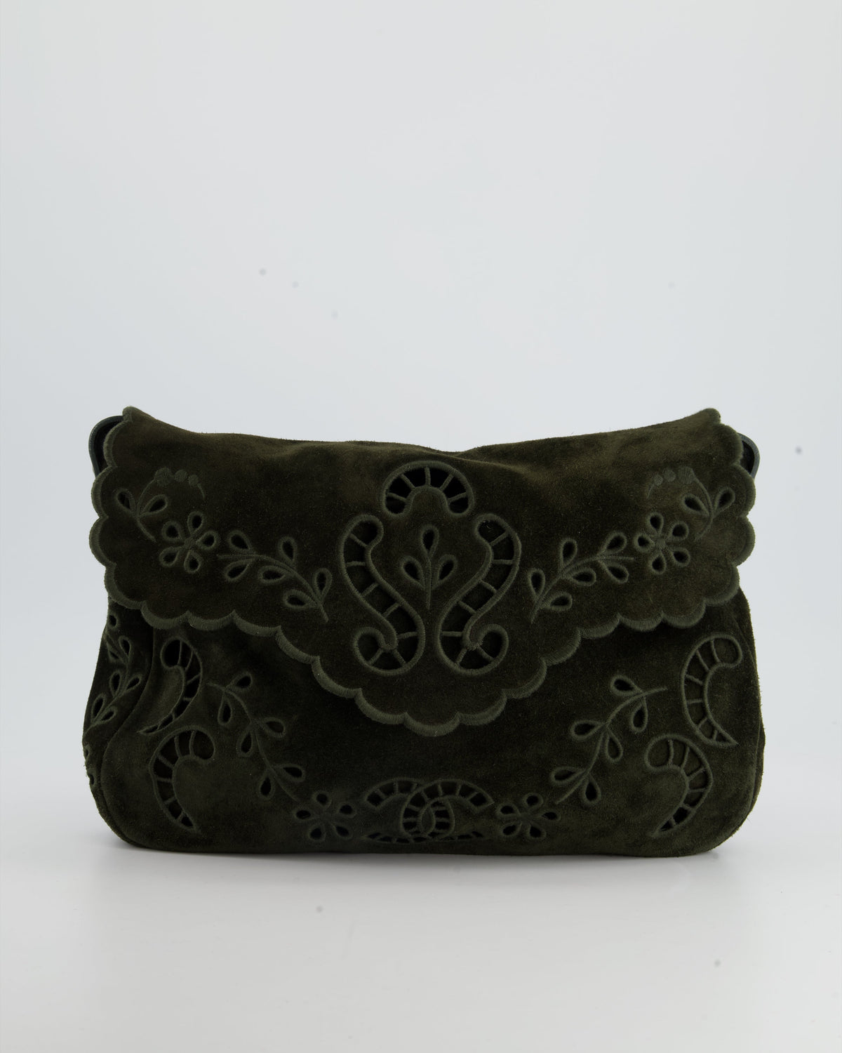 Chanel Khaki Suede Paisley Embroidered CC Messenger Bag with Ruthenium Hardware