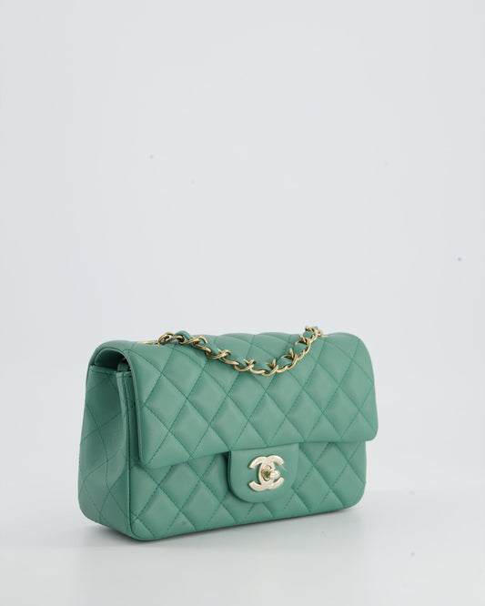 Chanel Green Mini Rectangular Bag in Lambskin Leather with  Champagne Gold Hardware