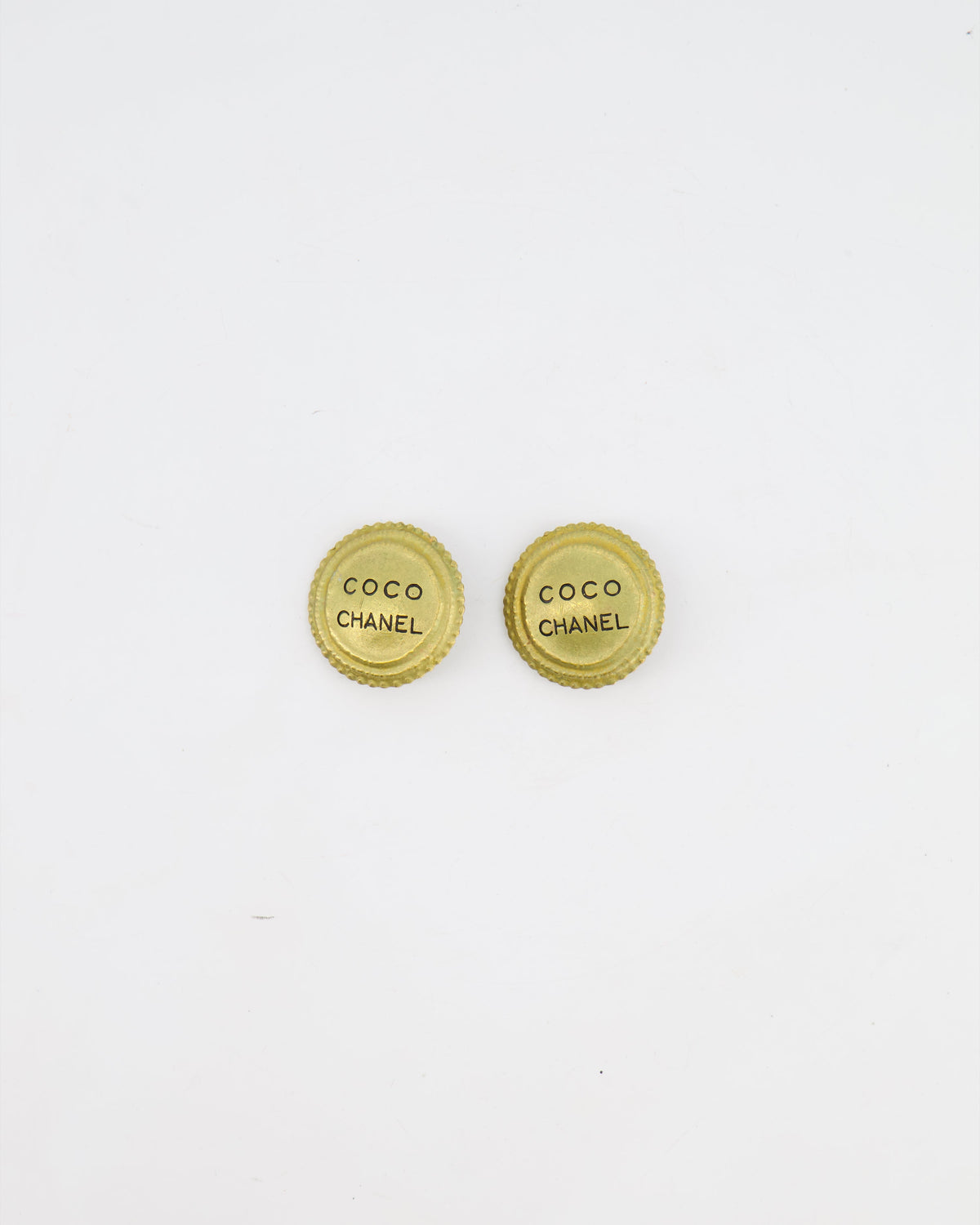 Chanel Vintage Ancient Gold Coco Chanel Round Clip-On Earrings
