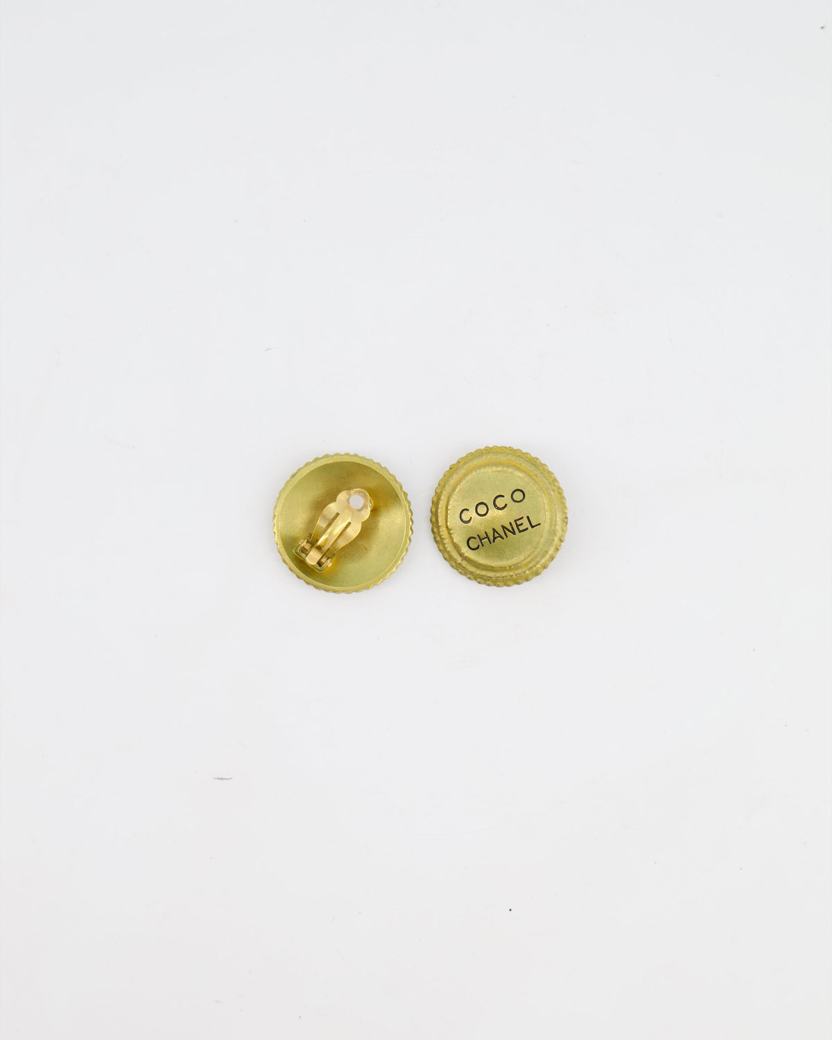 Chanel Vintage Ancient Gold Coco Chanel Round Clip-On Earrings