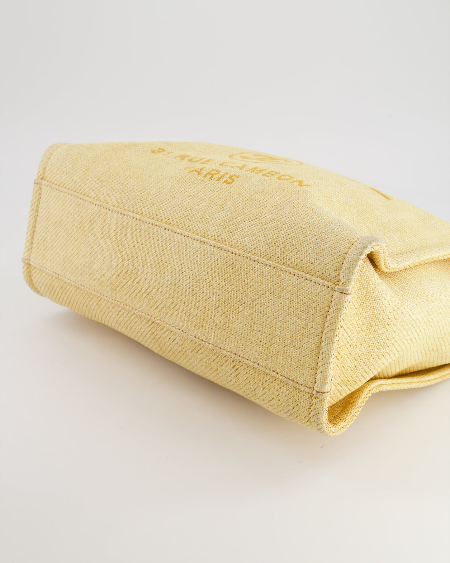 Chanel Yellow Raffia Small Deauville Tote Bag with Silver Hardware