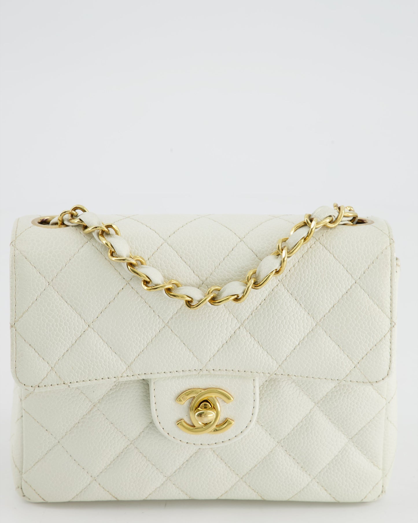 Chanel Vintage White Caviar Mini Square Flap Bag with 24K Gold Hardware