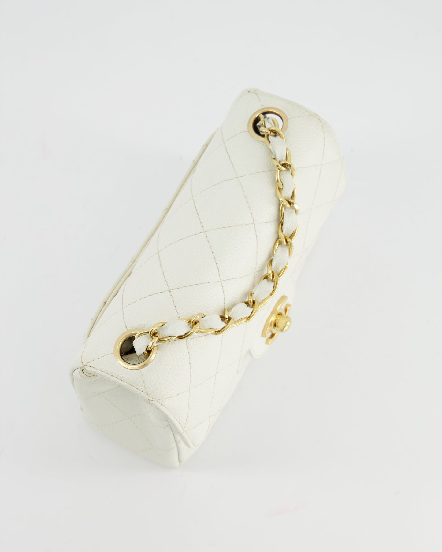 Chanel Vintage White Caviar Mini Square Flap Bag with 24K Gold Hardware