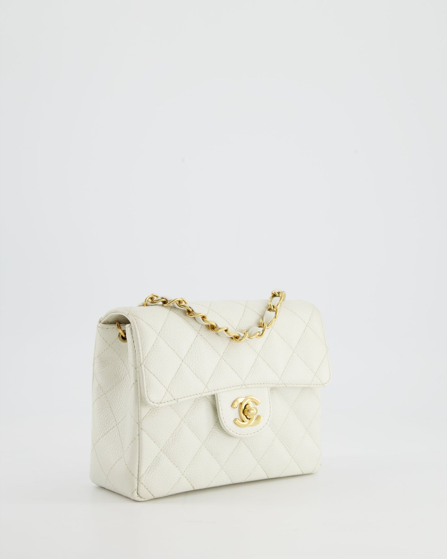 Chanel Vintage White Caviar Mini Square Flap Bag with 24K Gold Hardware