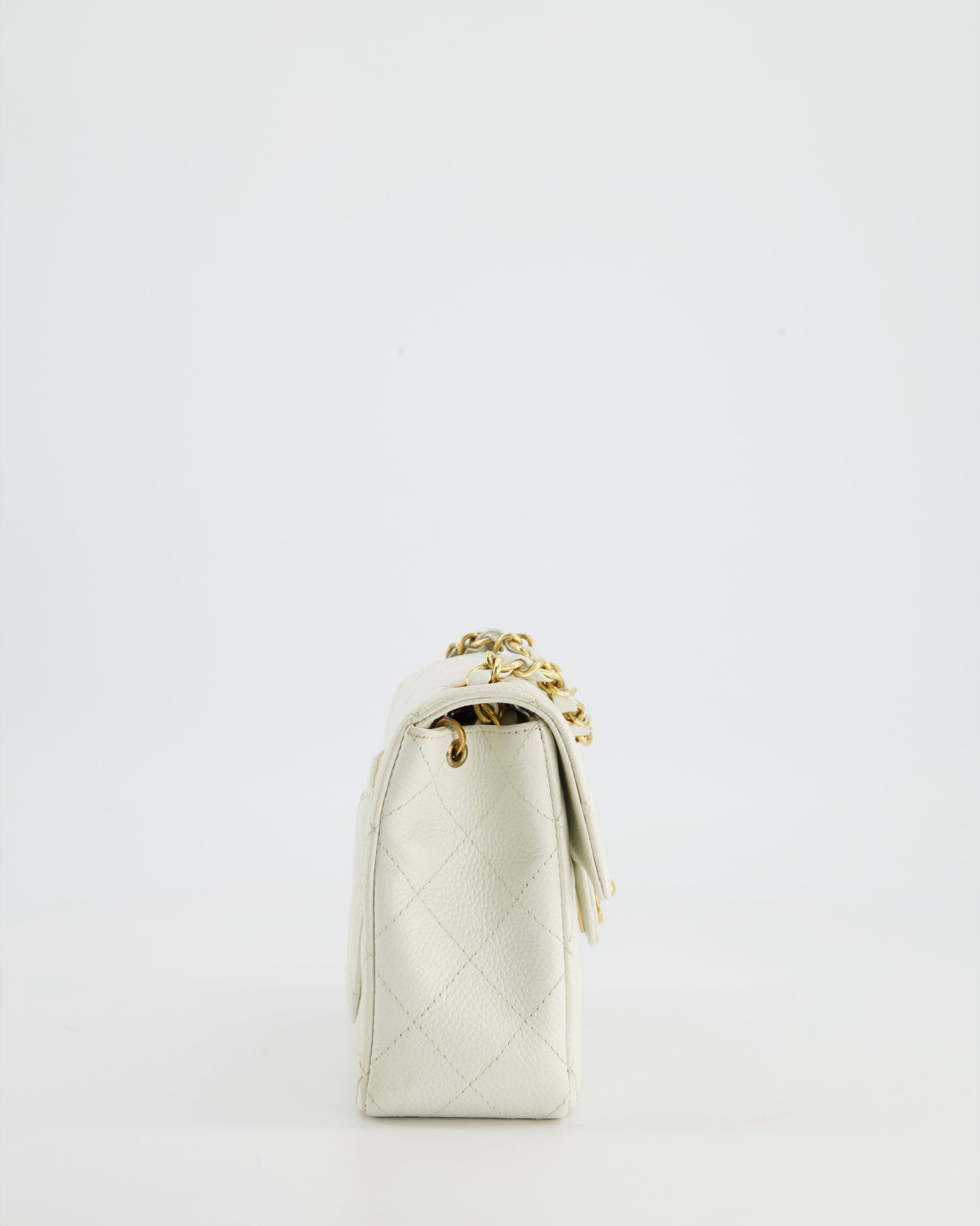 Chanel Vintage White Caviar Mini Square Flap Bag with 24K Gold Hardware