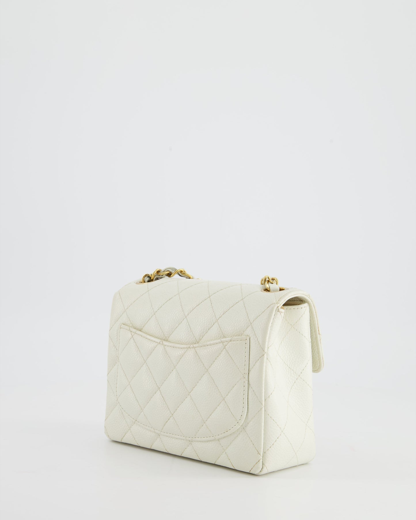 Chanel Vintage White Caviar Mini Square Flap Bag with 24K Gold Hardware