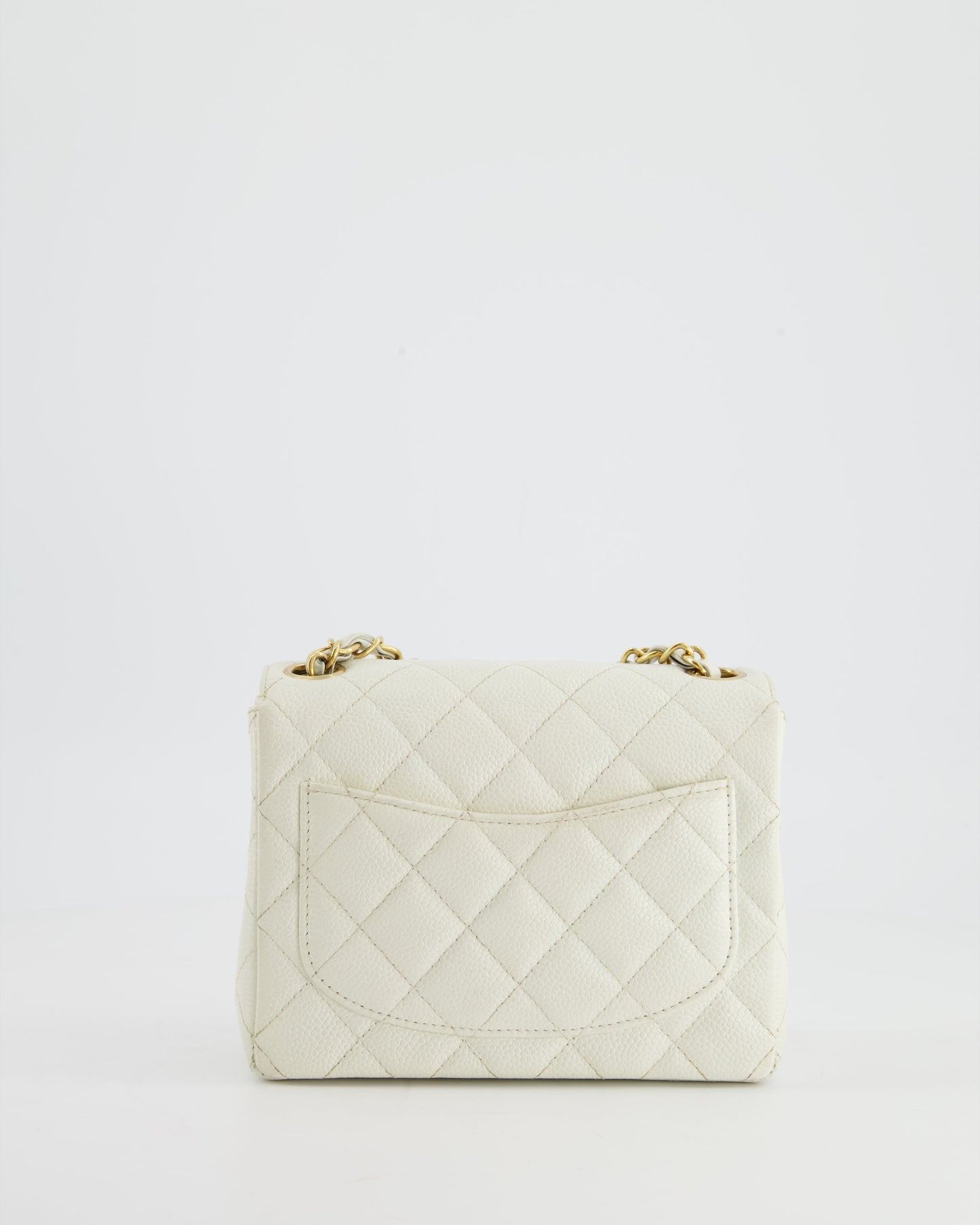 Chanel Vintage White Caviar Mini Square Flap Bag with 24K Gold Hardware
