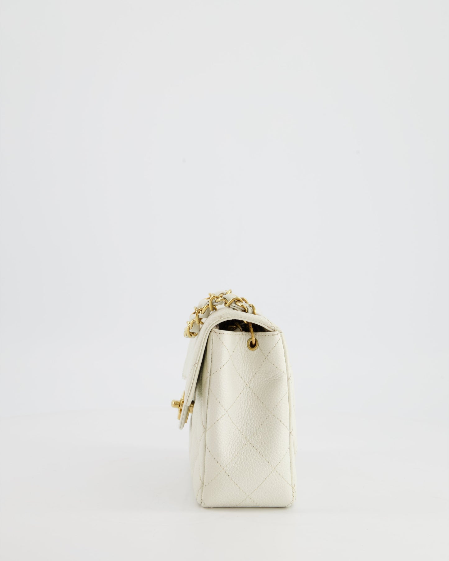 Chanel Vintage White Caviar Mini Square Flap Bag with 24K Gold Hardware