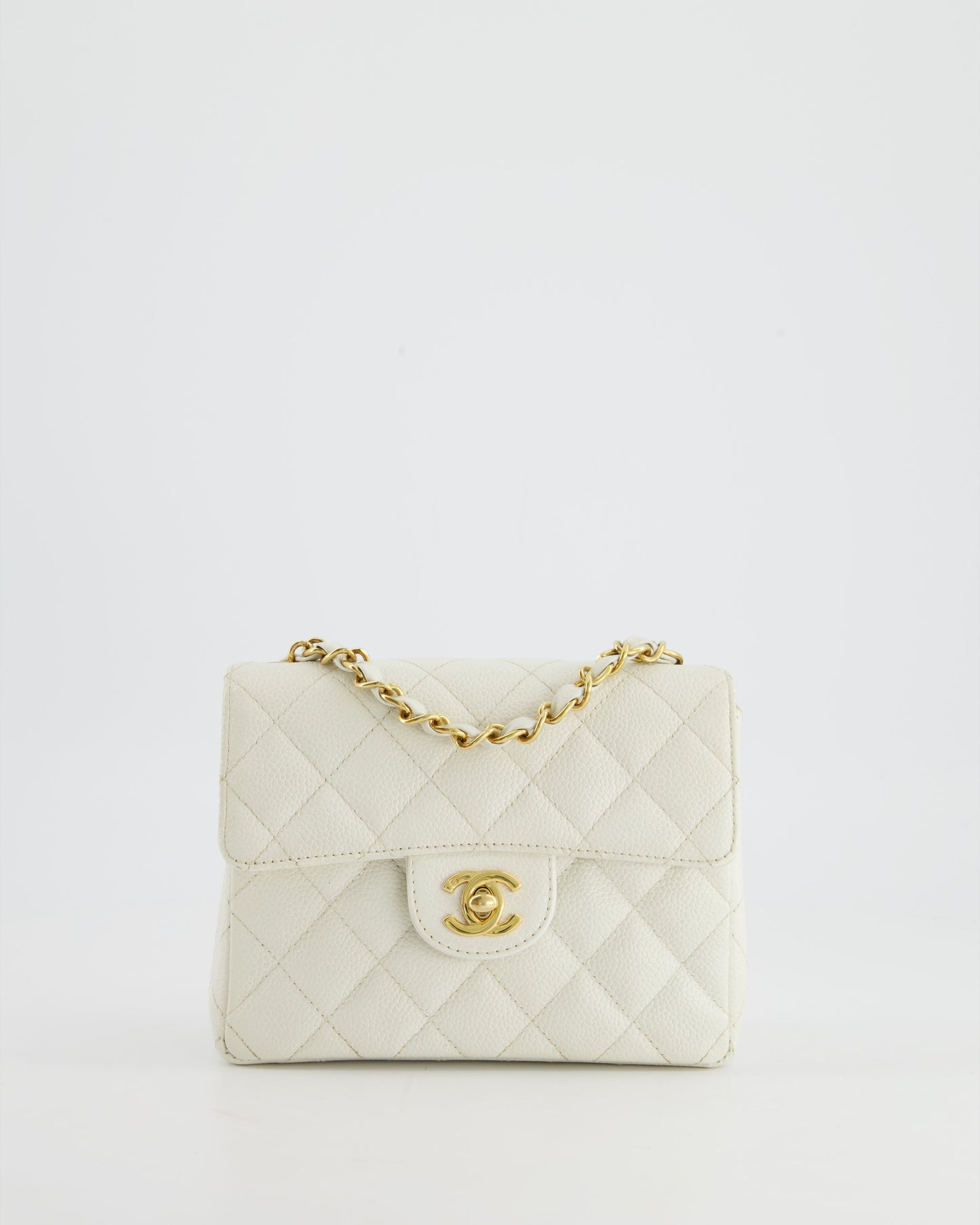Chanel Vintage White Caviar Mini Square Flap Bag with 24K Gold Hardware