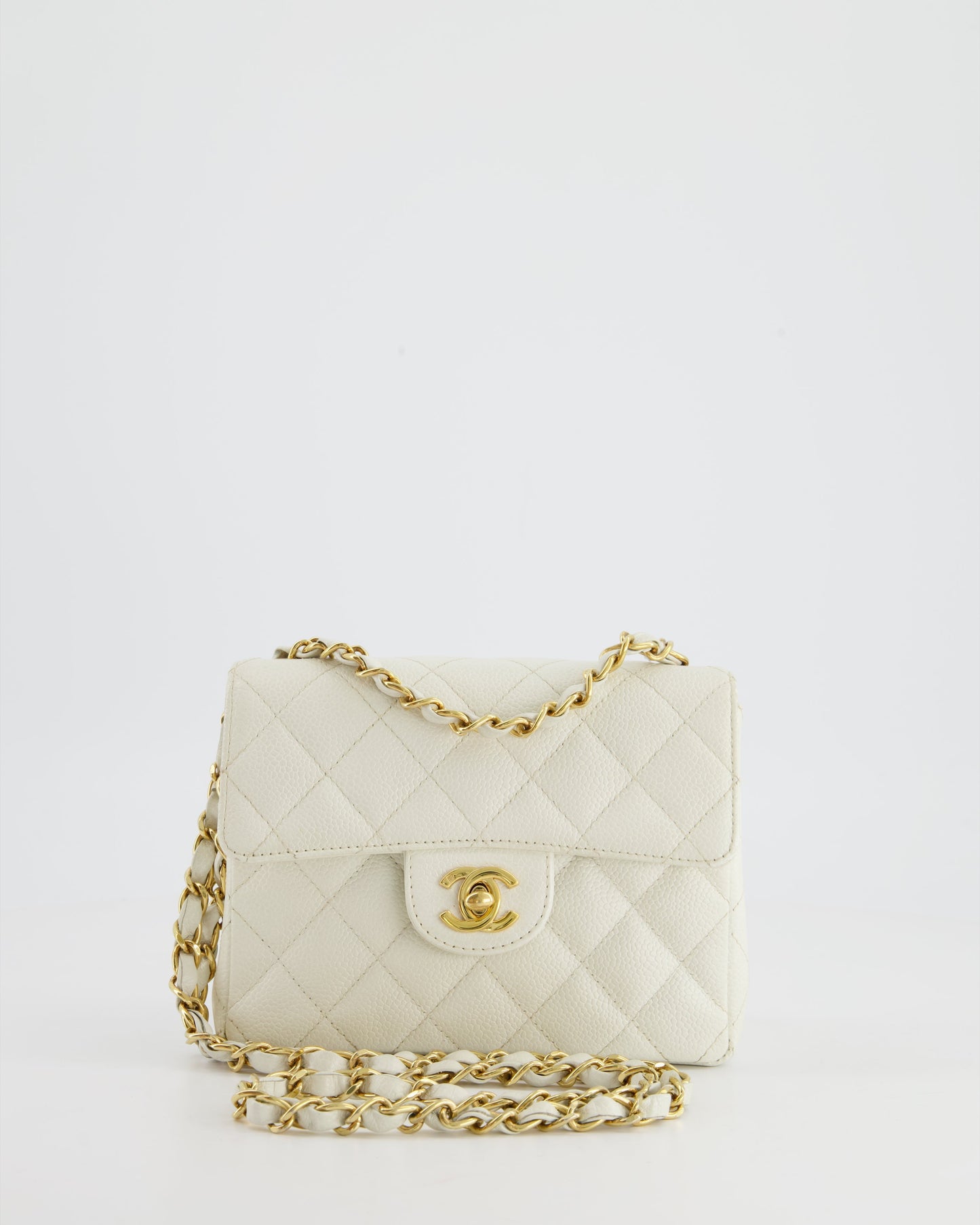 Chanel Vintage White Caviar Mini Square Flap Bag with 24K Gold Hardware