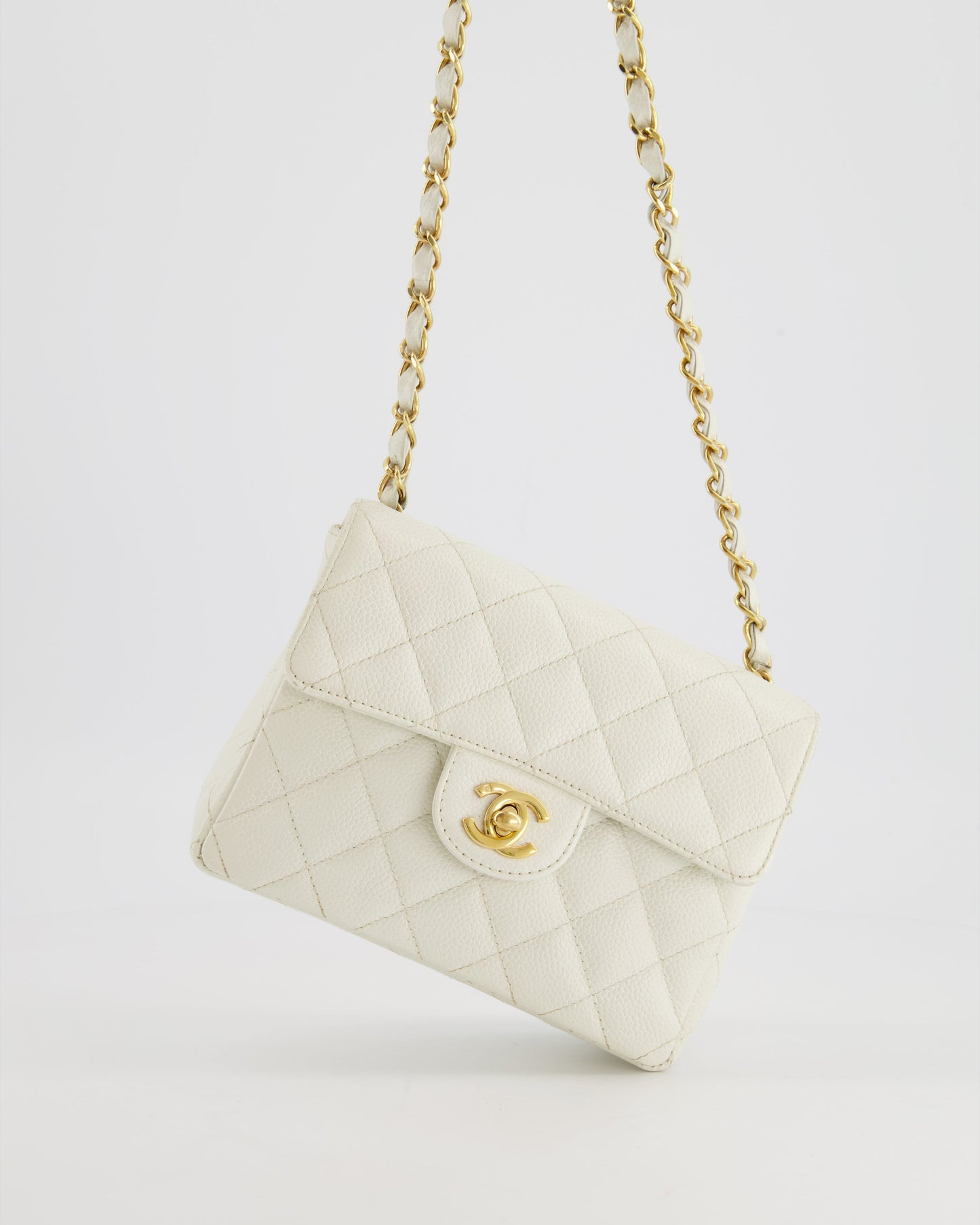 Chanel Vintage White Caviar Mini Square Flap Bag with 24K Gold Hardware