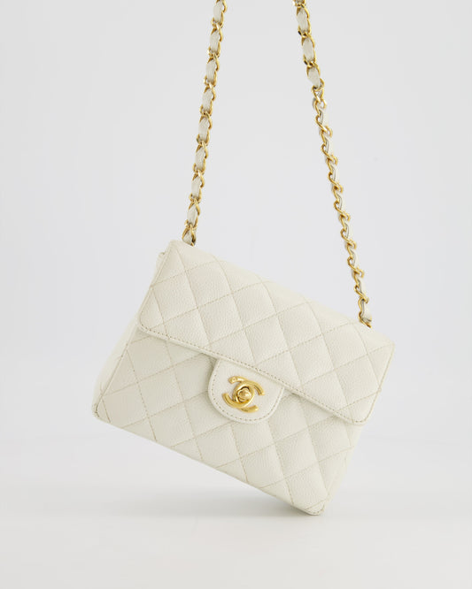 *RARE* Chanel Vintage White Caviar Mini Square Flap Bag with 24K Gold Hardware