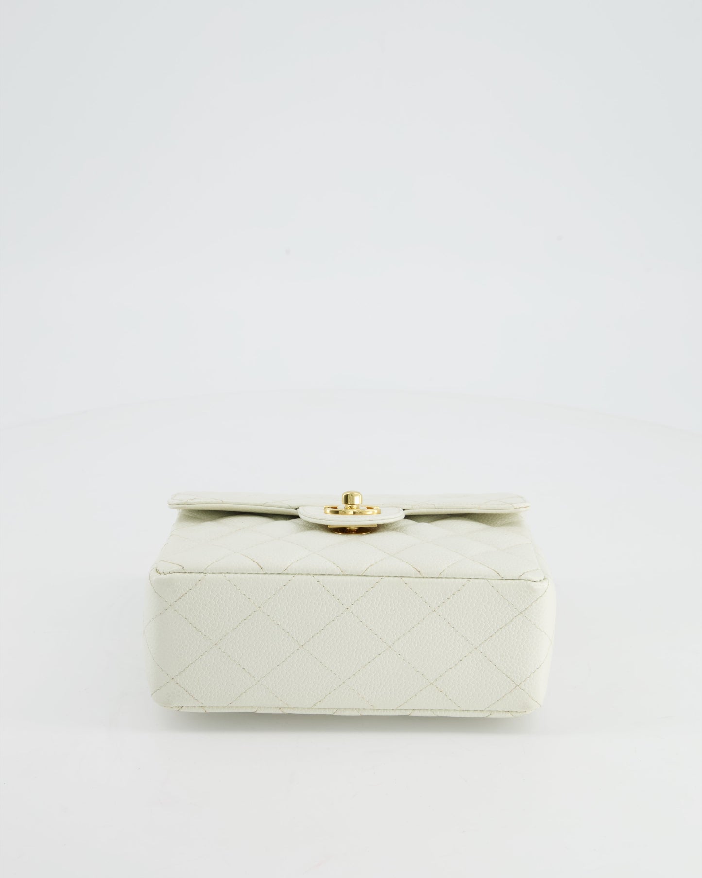 Chanel Vintage White Caviar Mini Square Flap Bag with 24K Gold Hardware