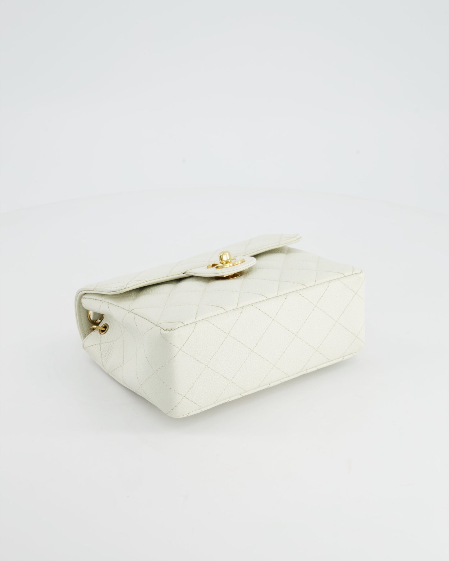 Chanel Vintage White Caviar Mini Square Flap Bag with 24K Gold Hardware