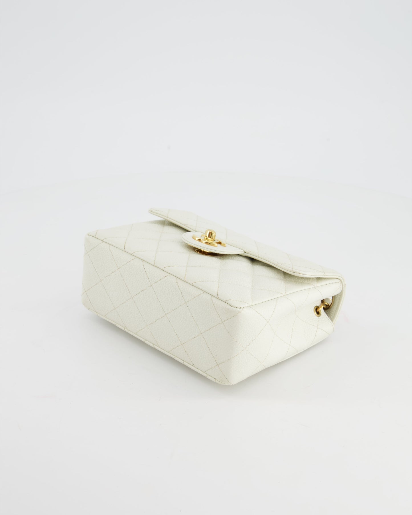 Chanel Vintage White Caviar Mini Square Flap Bag with 24K Gold Hardware