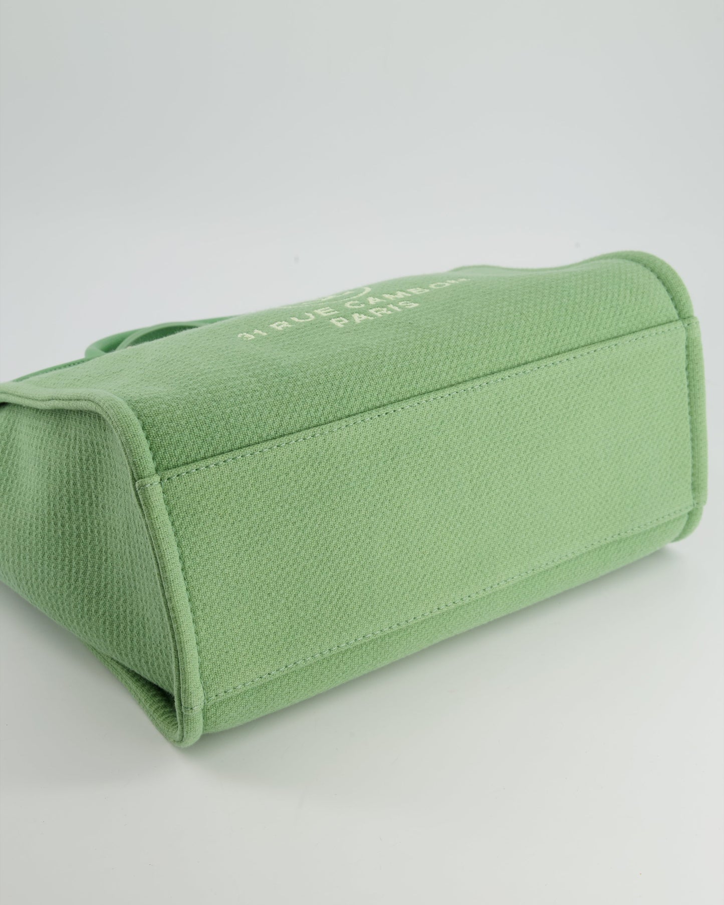 Chanel Pistachio Green Canvas Small Deauville Tote Bag with Champagne Gold Hardware