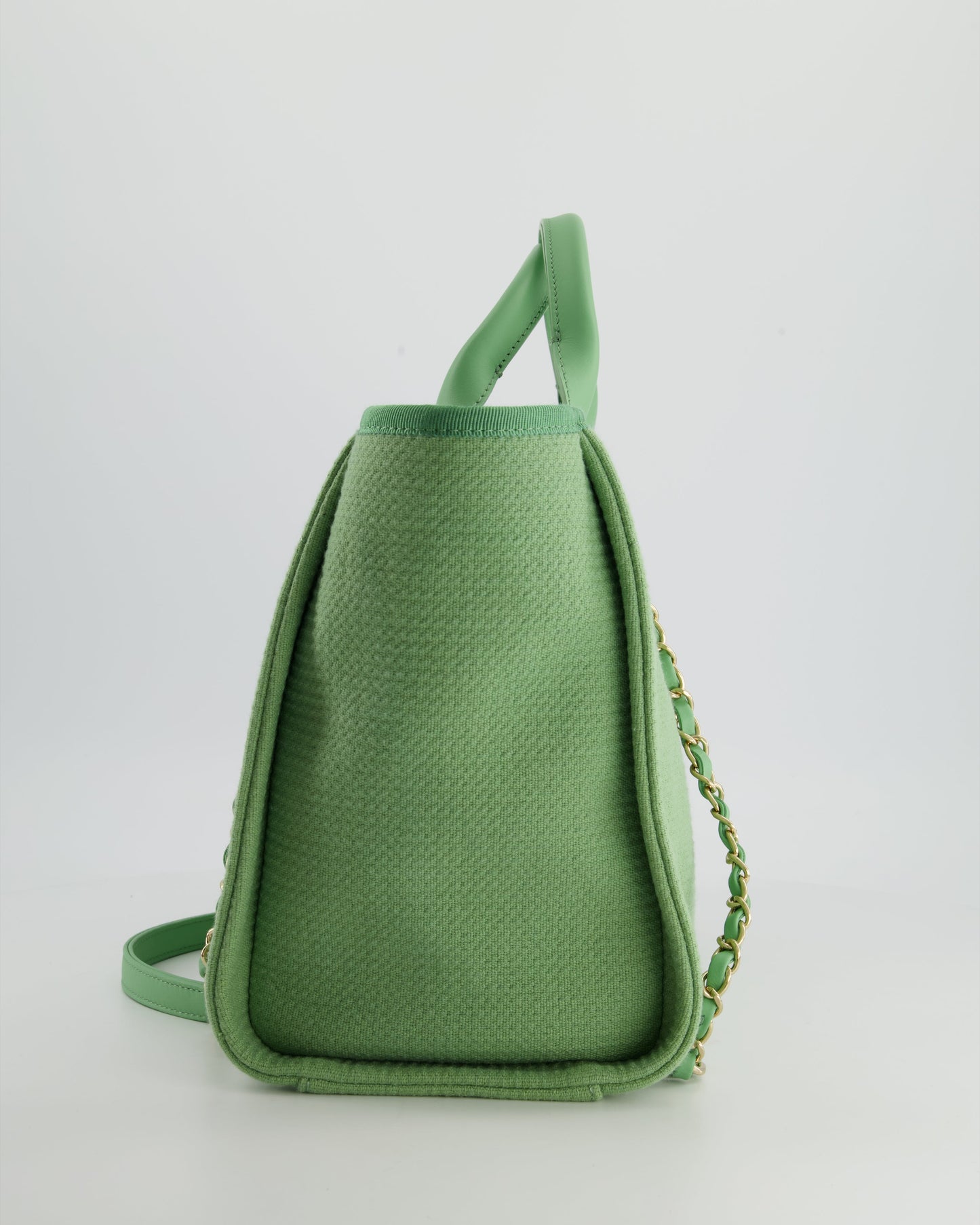 Chanel Pistachio Green Canvas Small Deauville Tote Bag with Champagne Gold Hardware
