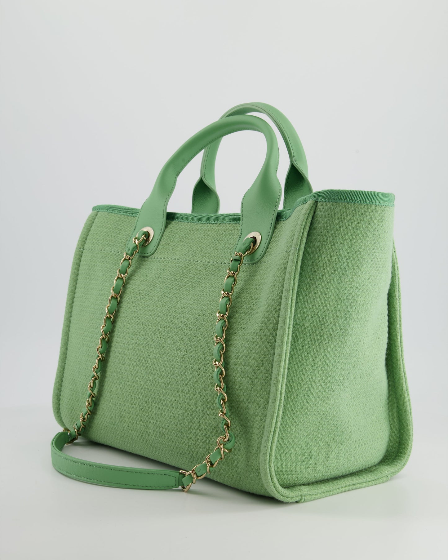 Chanel Pistachio Green Canvas Small Deauville Tote Bag with Champagne Gold Hardware