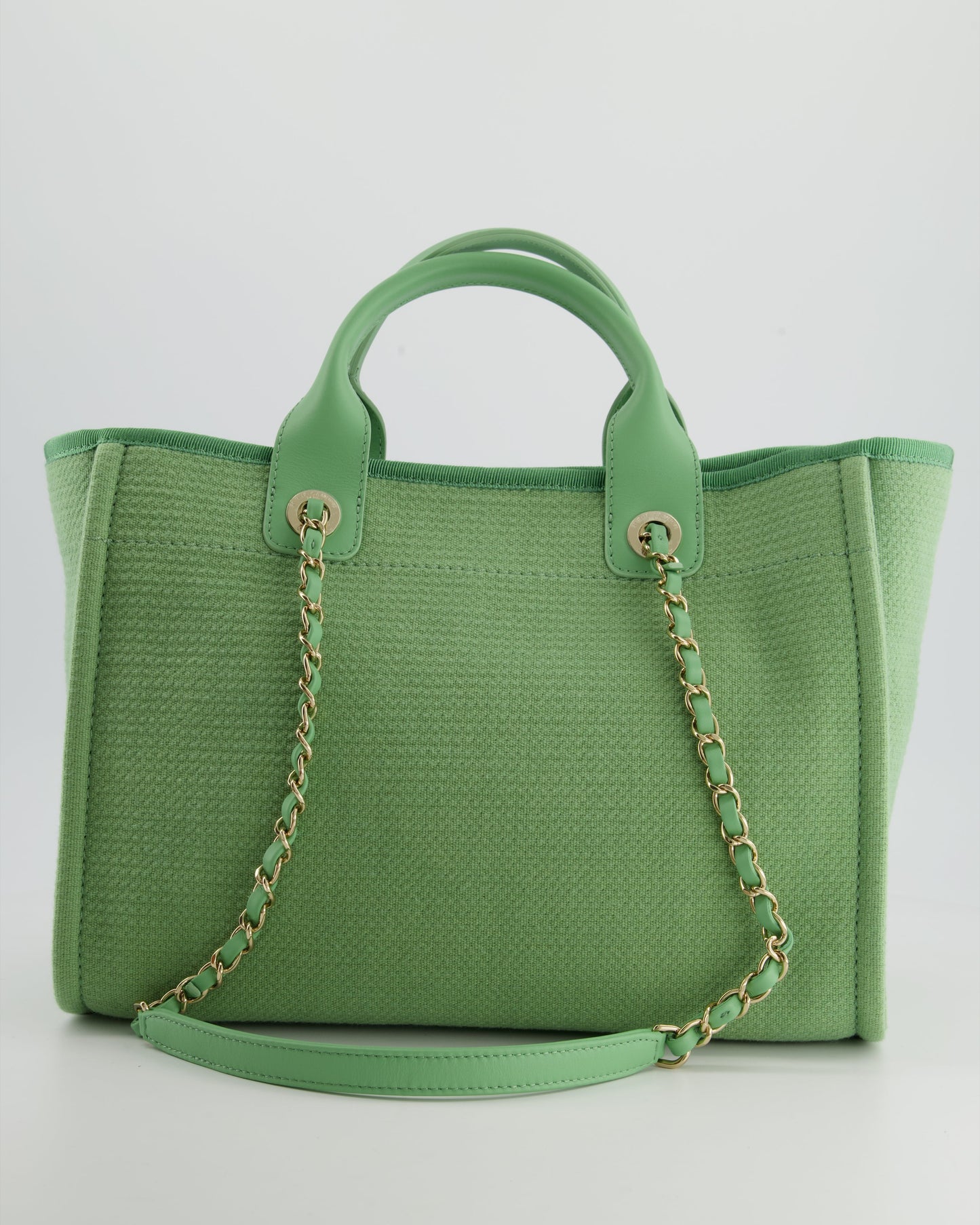 Chanel Pistachio Green Canvas Small Deauville Tote Bag with Champagne Gold Hardware