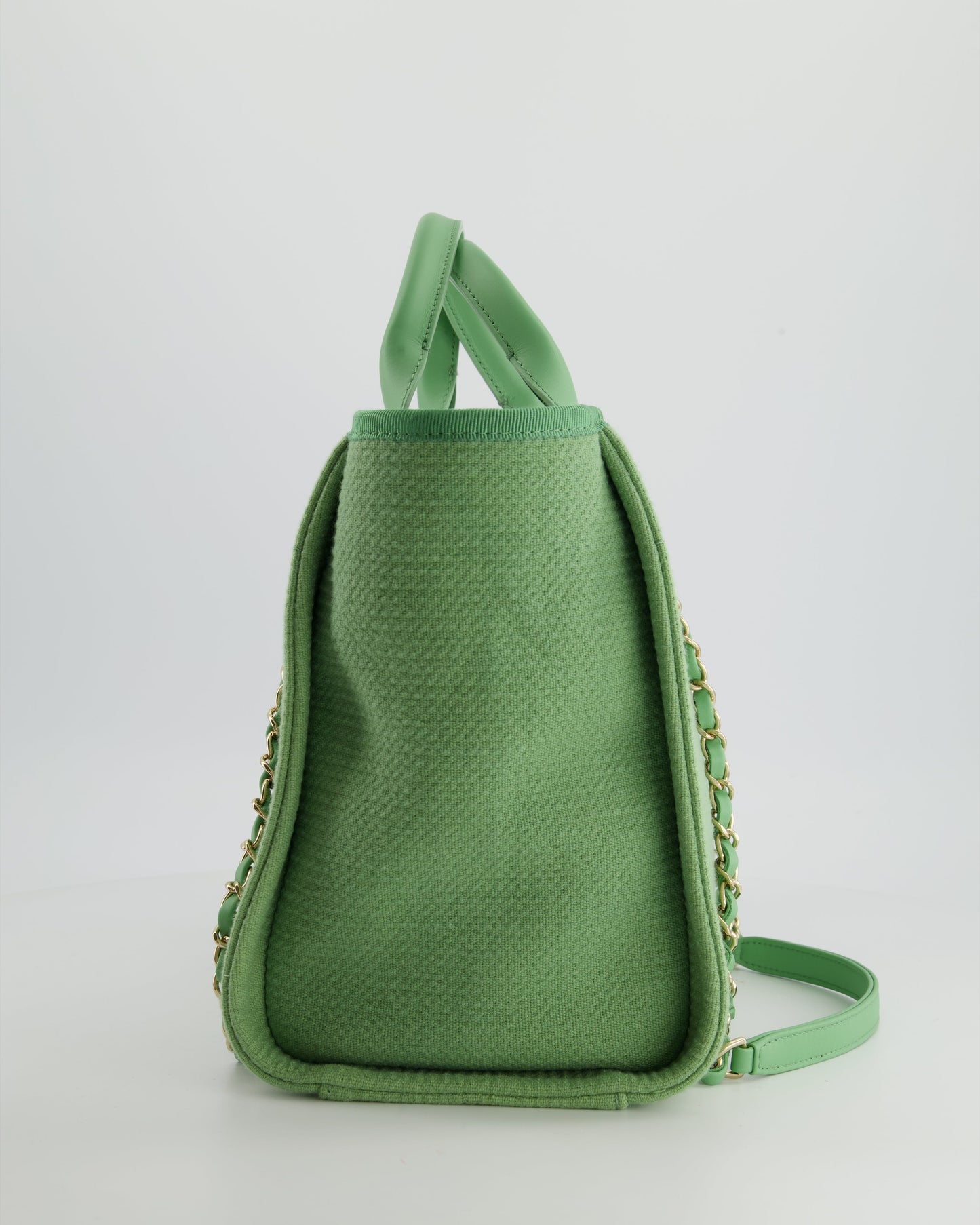 Chanel Pistachio Green Canvas Small Deauville Tote Bag with Champagne Gold Hardware