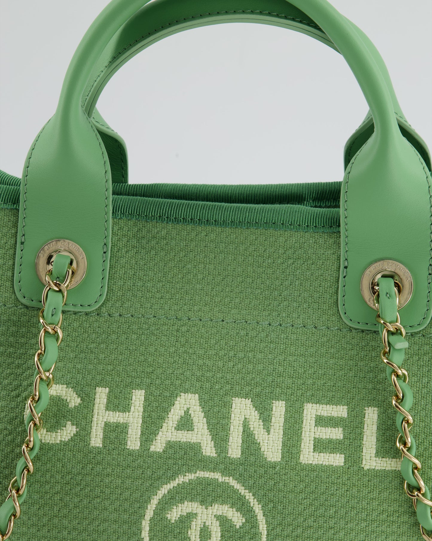 Chanel Pistachio Green Canvas Small Deauville Tote Bag with Champagne Gold Hardware