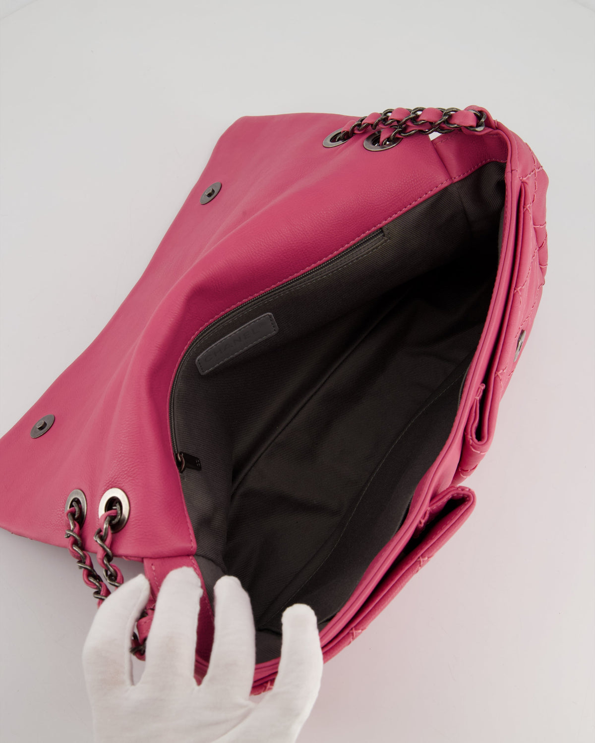 Chanel Pink Split Pocket Flap Bag with Stitched Detailing