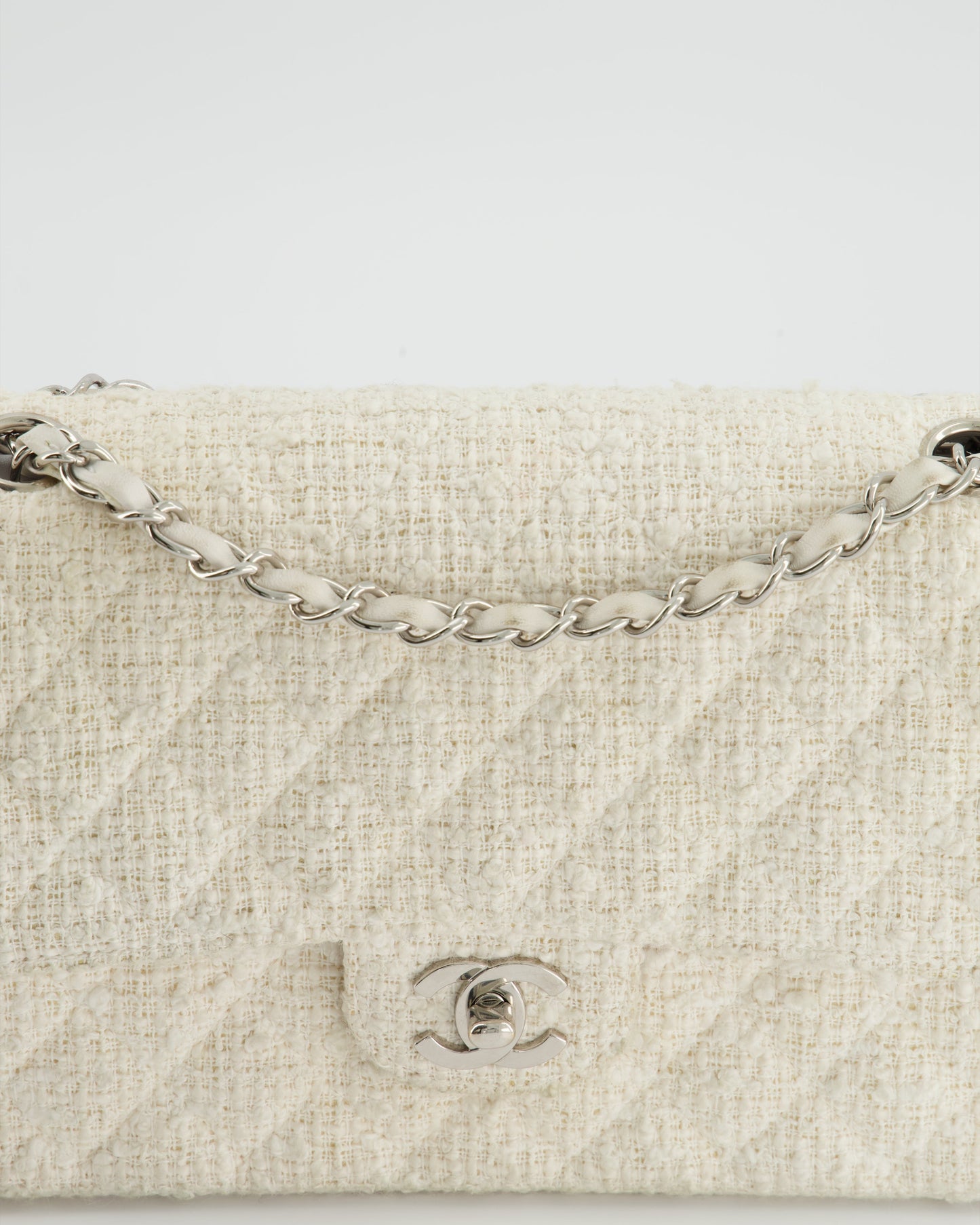 Chanel Vintage White Tweed Classic Double Flap Bag with Silver Hardware RRP - £8,530