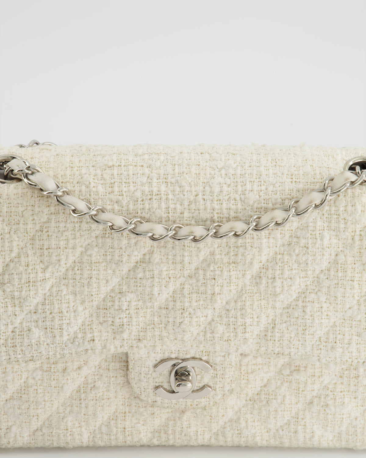 Chanel Vintage White Tweed Classic Double Flap Bag with Silver Hardware RRP - ¬£8,530