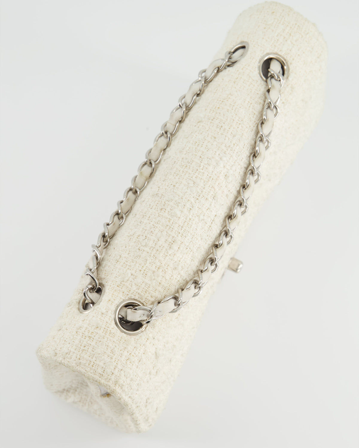 Chanel Vintage White Tweed Classic Double Flap Bag with Silver Hardware RRP - ¬£8,530