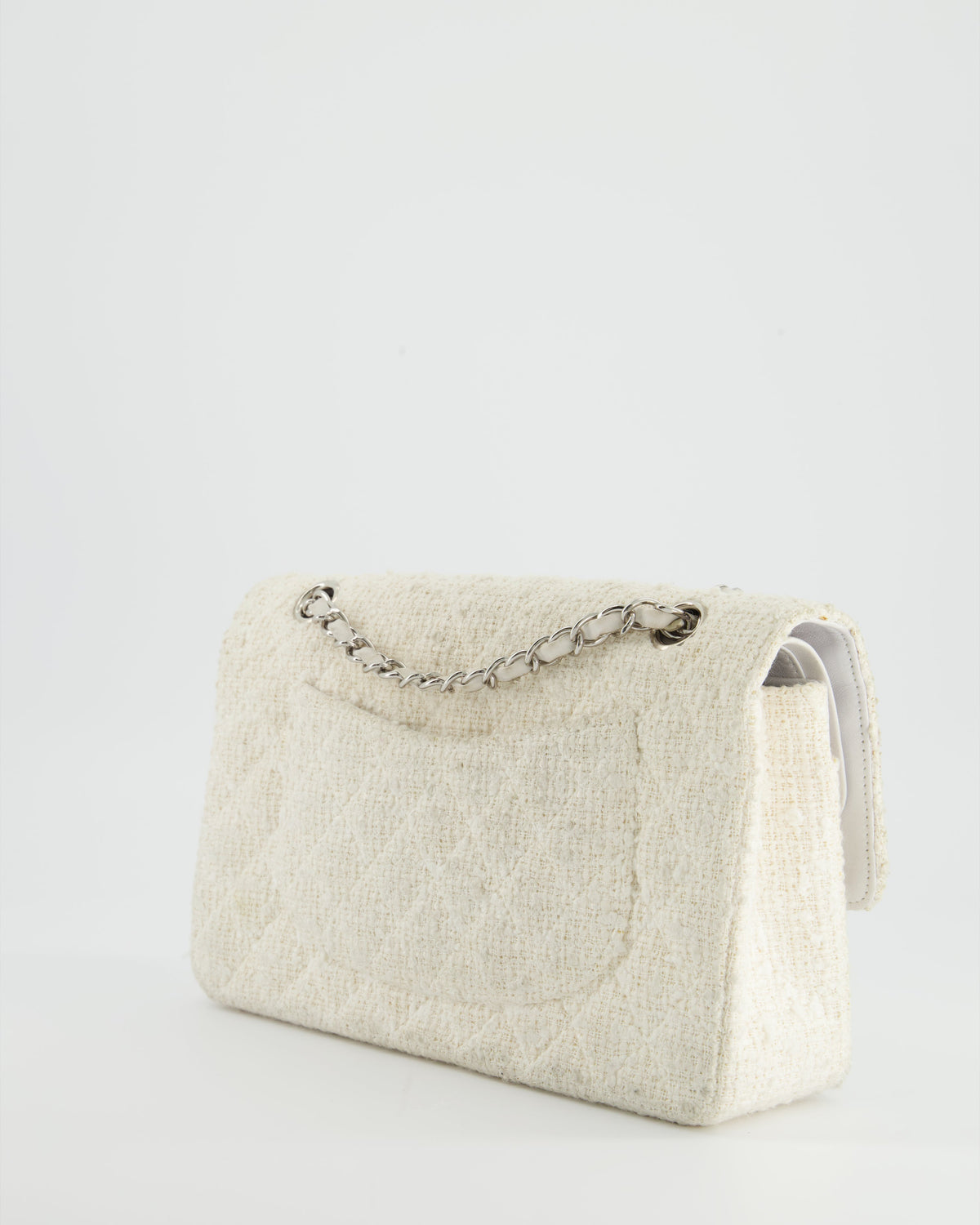 Chanel Vintage White Tweed Classic Double Flap Bag with Silver Hardware RRP - ¬£8,530