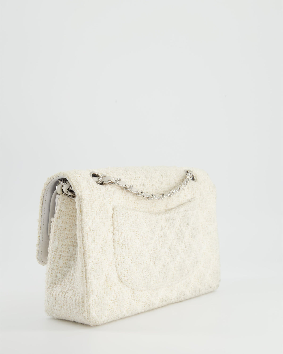 Chanel Vintage White Tweed Classic Double Flap Bag with Silver Hardware RRP - ¬£8,530