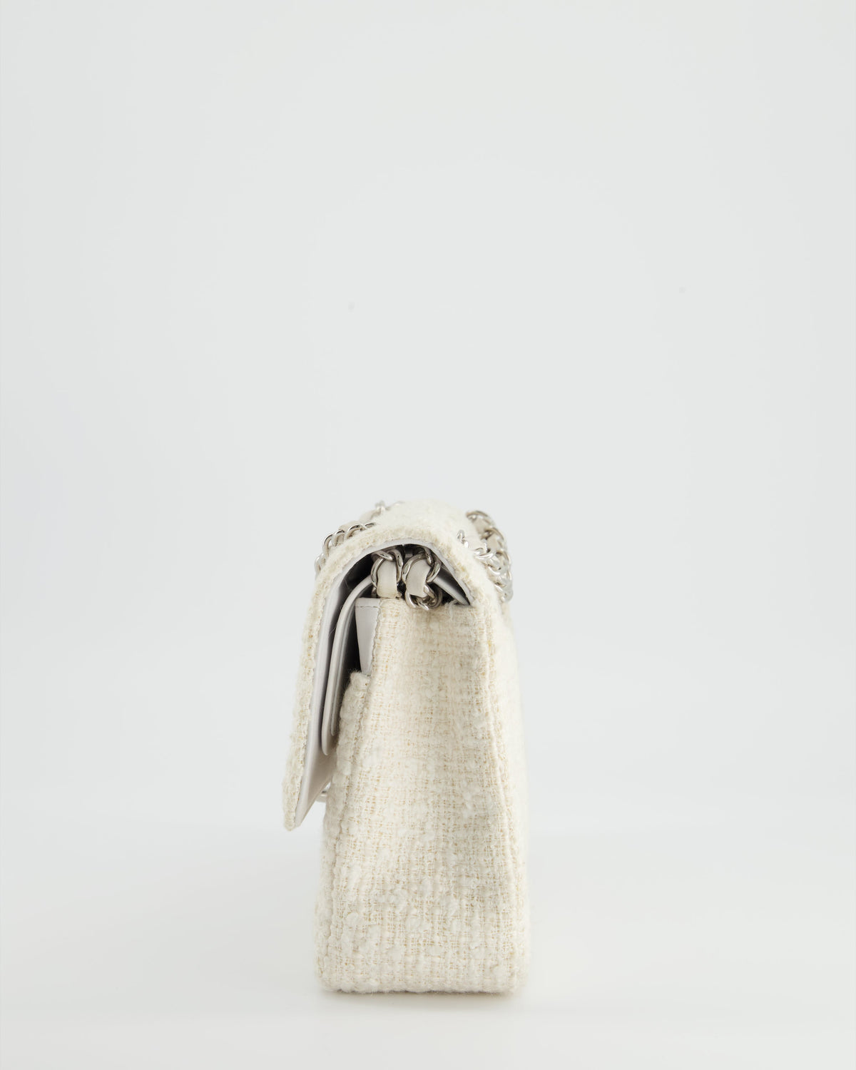 Chanel Vintage White Tweed Classic Double Flap Bag with Silver Hardware RRP - ¬£8,530