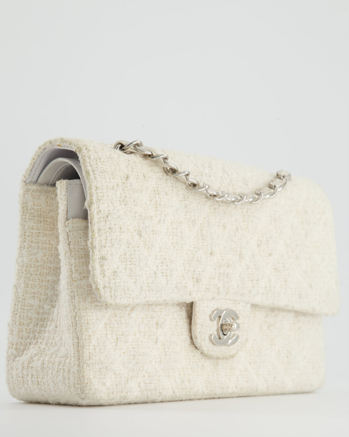 Chanel Vintage White Tweed Classic Double Flap Bag with Silver Hardware RRP - ¬£8,530