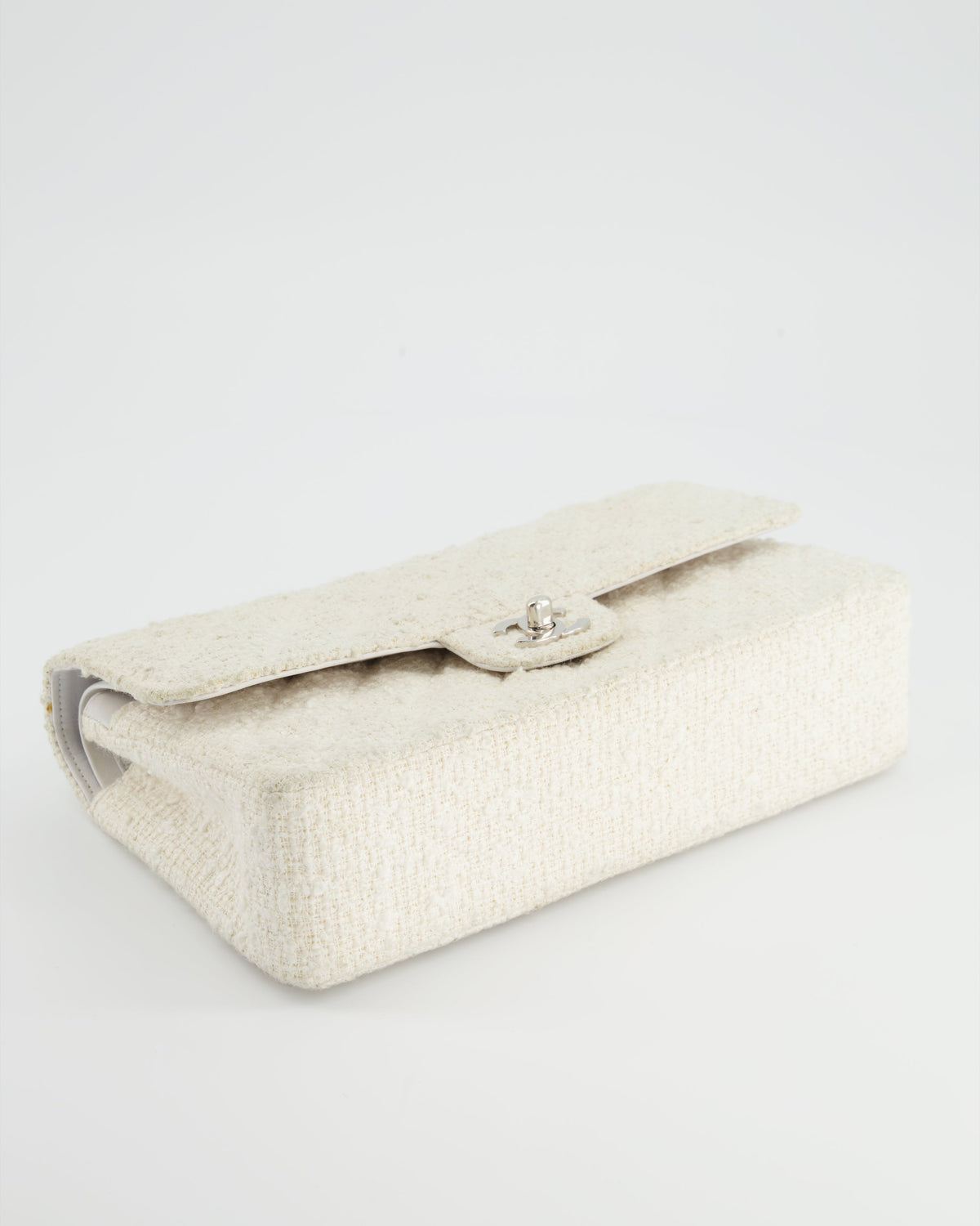 Chanel Vintage White Tweed Classic Double Flap Bag with Silver Hardware RRP - ¬£8,530